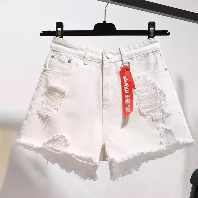 กางเกงยีนส์ขาสั้นเอวสูงสำหรับผู้หญิง, กางเกงเซ็กซี่กางเกงขาสั้นหลวมเข้าได้กับทุกชุดกางเกงยีนส์ขาสั้นขากว้างสไตล์เกาหลีแฟชั่นบลู celana pendek DENIM ฤดูร้อน