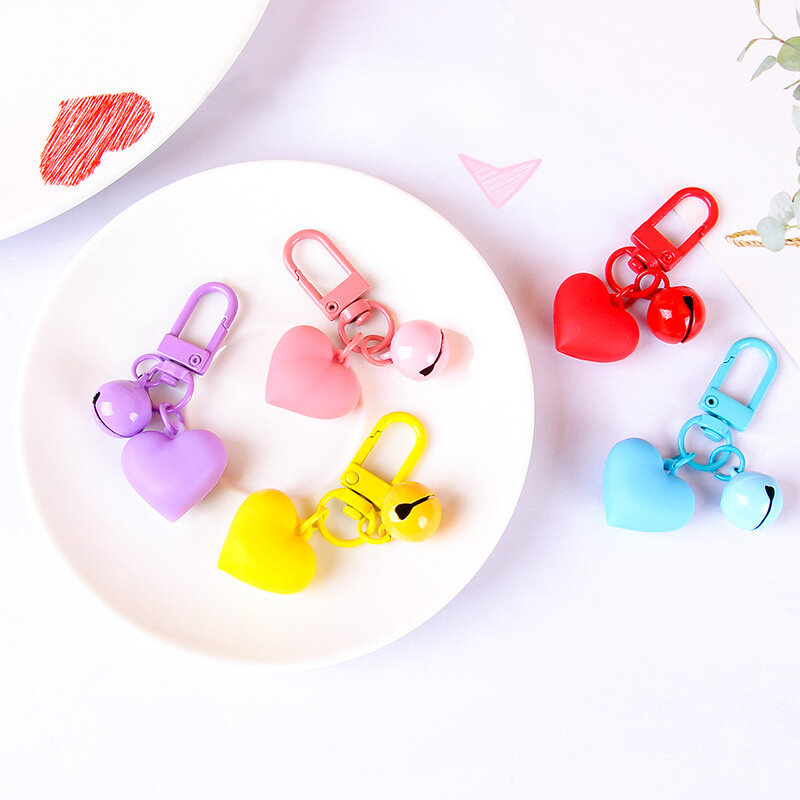 New Candy Color Love Bell Keychain Pendant Girly Heart Compact Bell Creative Keychains Simple Exquisite Bag Pendants Accessories
