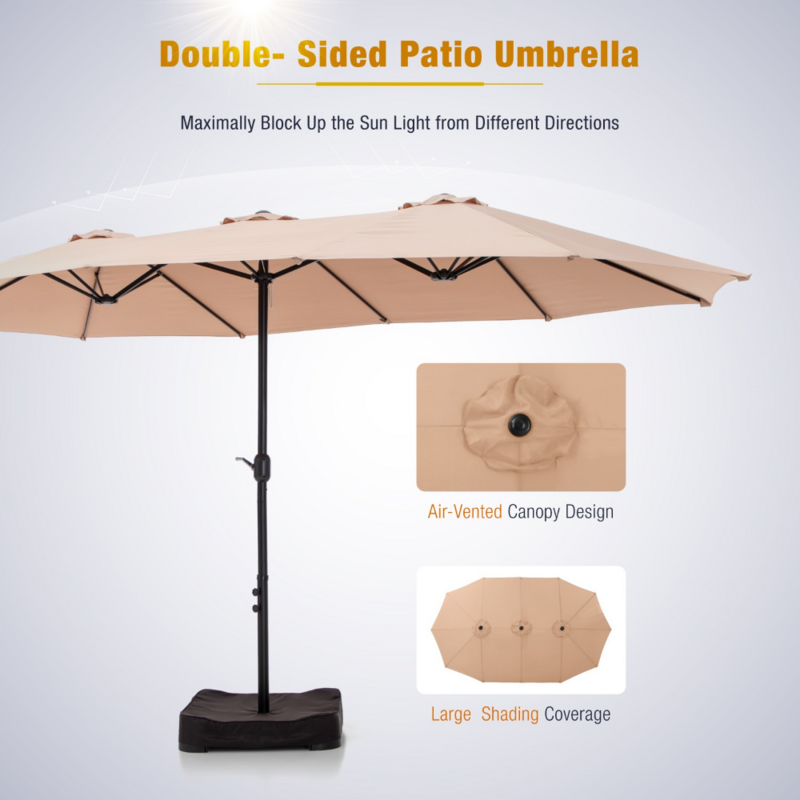 양면 파티오 우산, 베이스가 있는 대형 야외 테이블, 베이지, 15 피트