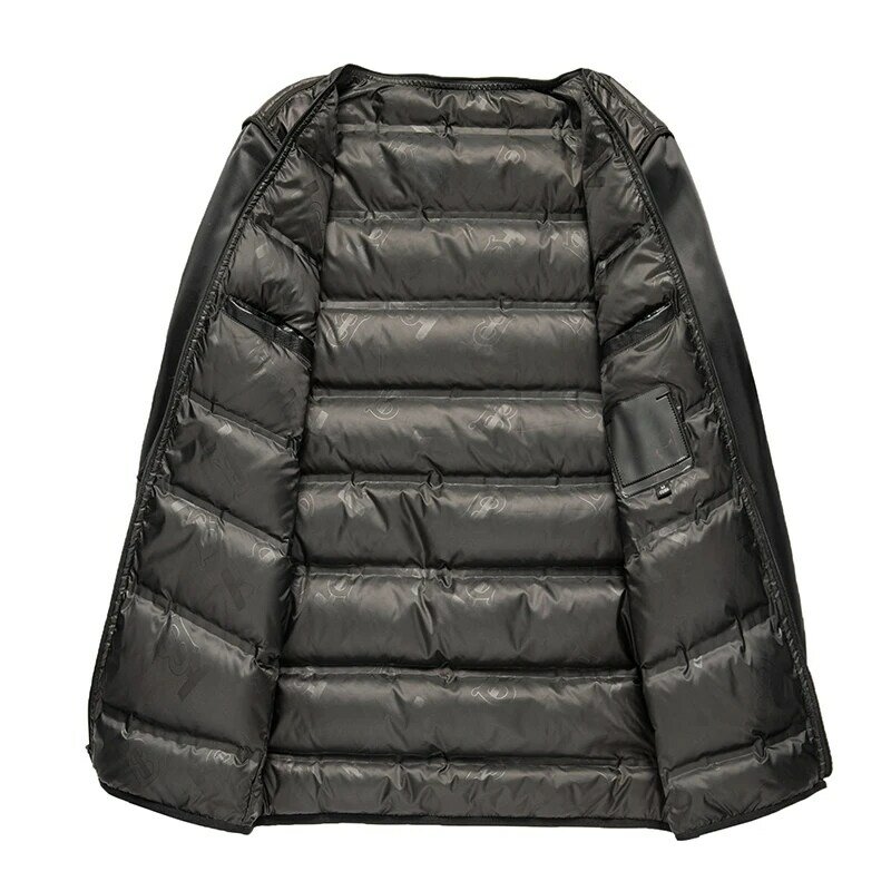 남성용 천연 가죽 후드 다운 재킷, 중간 길이 탈착식 화이트 덕 다운 라이너, 중년, 고급, YN-2268 겨울