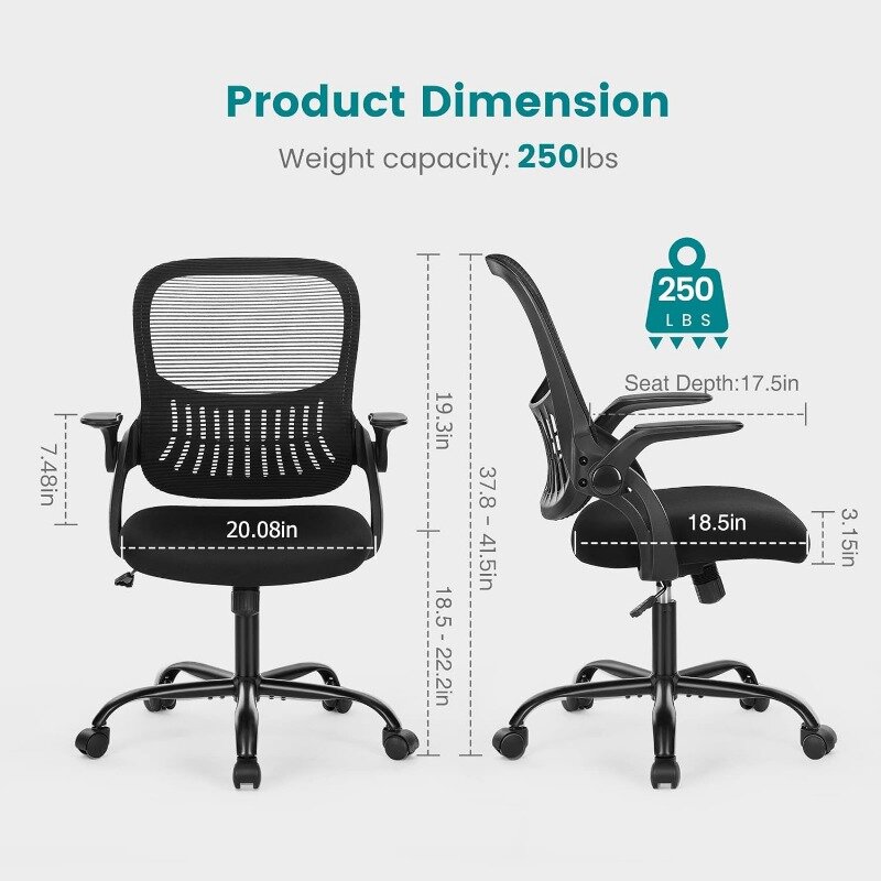 Computer Desk Chair, Ergonomic Mid-Back Mesh Rolling Work Swivel Task Chairs with Wheels, Comfortable Lumbar Support