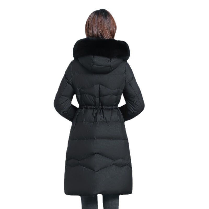 여성용 단색 리얼 퍼 칼라 후드 다운 재킷, 슬림하고 두꺼운 화이트 덕 다운 파카, 따뜻한 패션, 겨울 신상