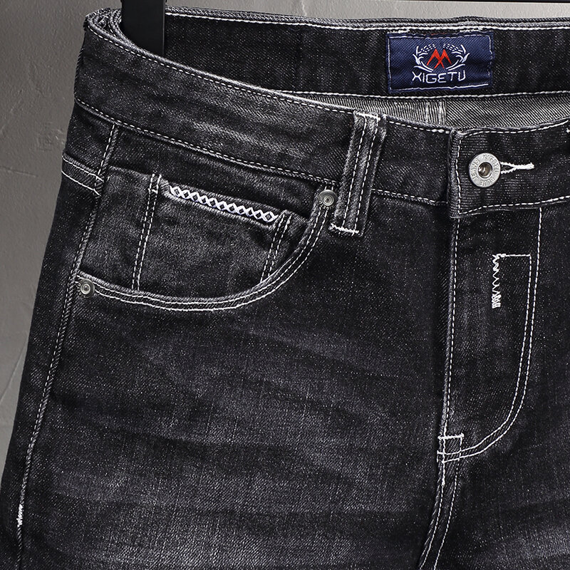 Italiaanse Stijl Mode Mannen Jeans Hoge Kwaliteit Retro Zwart Elastische Elastische Stretch Slim Fit Vintage Jeans Heren Casual Denim Broek