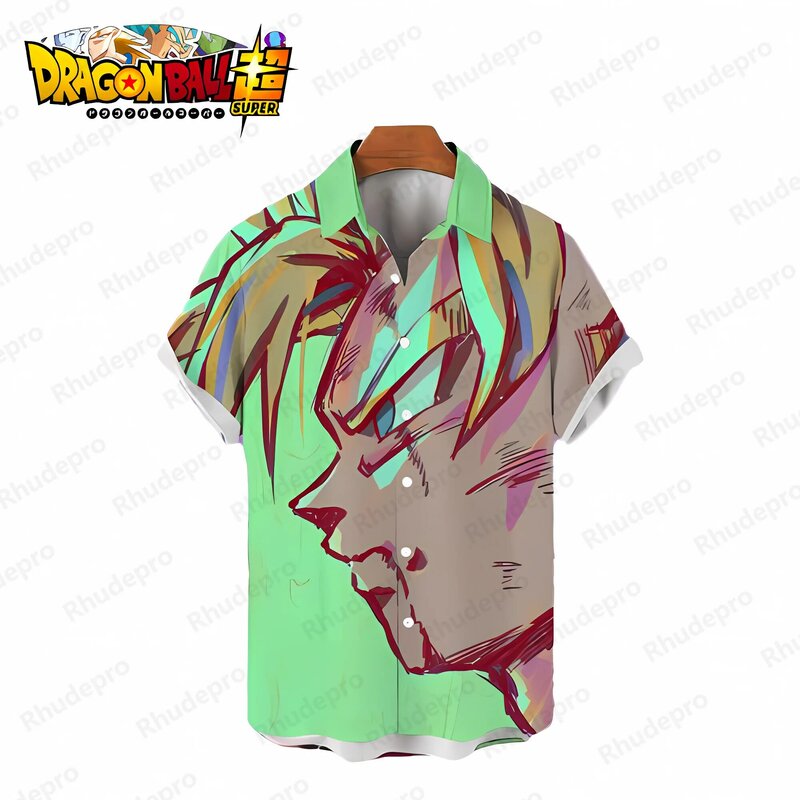 Anime Men's Shirt Dragon Ball Z Beach Style Clothes Y2k Summer Streetwear 2024 High Quality Harajuku Short Sleeve Cool Goku