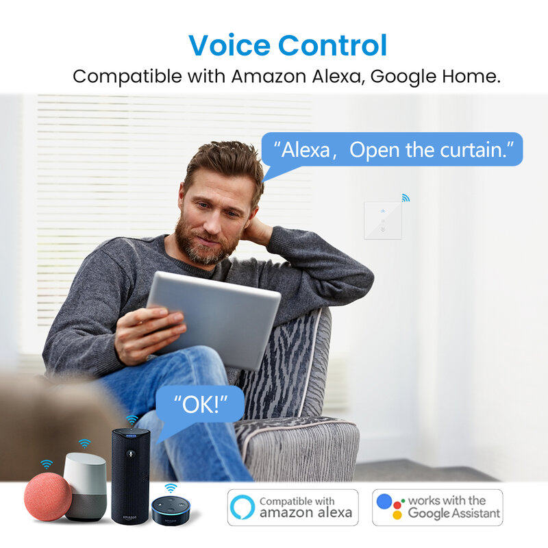 LoraTap Tuya saklar tirai bergulir saklar tirai lampu latar RF & WiFi motor Tubular kehidupan pintar Google Home Alexa Echo