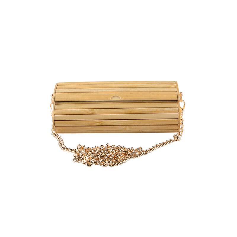 Nilerun New Creative Penguin Shape Handmade Hard Wood Purse Chain Natural Bamboo Small Mini Shoulder Crossbody Messenger Bag