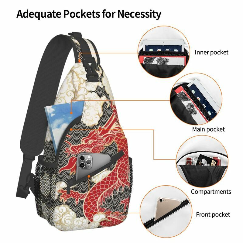 Cool Chinese Red Dragon Totem Pattern Sling Crossbody Backpack Men Tradition Asian Style Shoulder Chest Bags for Camping Biking