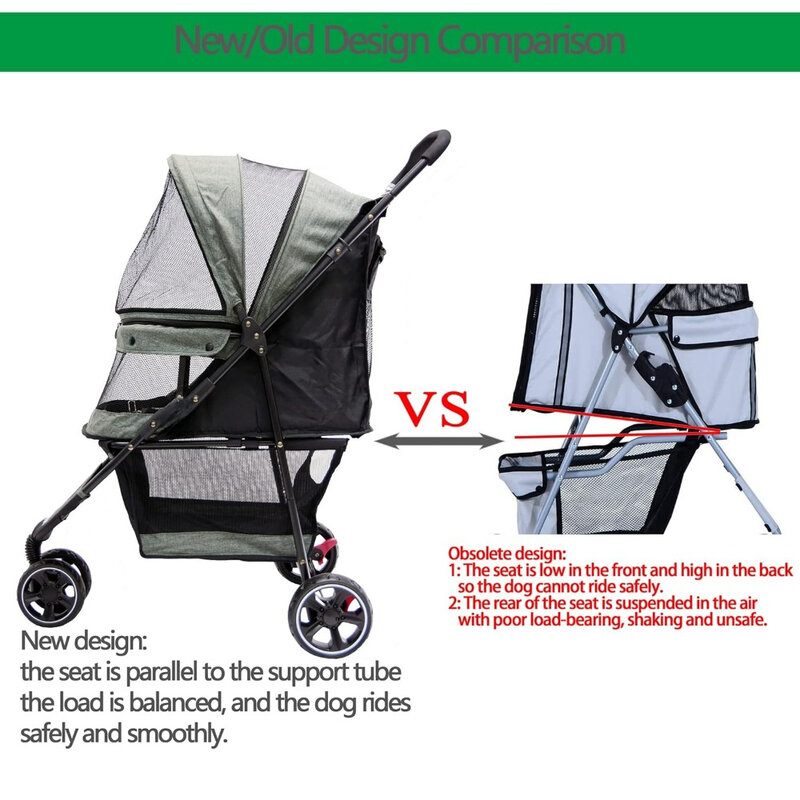 Wózek dla psa 3-kołowy wózek dla zwierząt, lekki, składany, przenośny, kompaktowy, drążący samochód dla psów