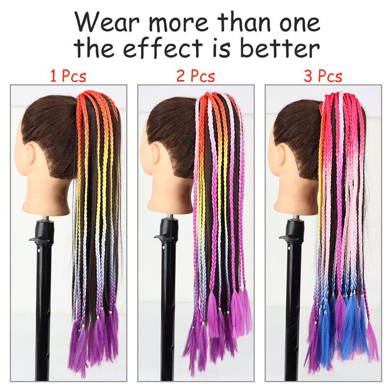 Azqueen Synthetische Vlechten Paardenstaart Hair Extensions Met Rubber Band Gradiënt Kleurrijke Lange Vlechten Pony Tail Voor Kids Vrouwen