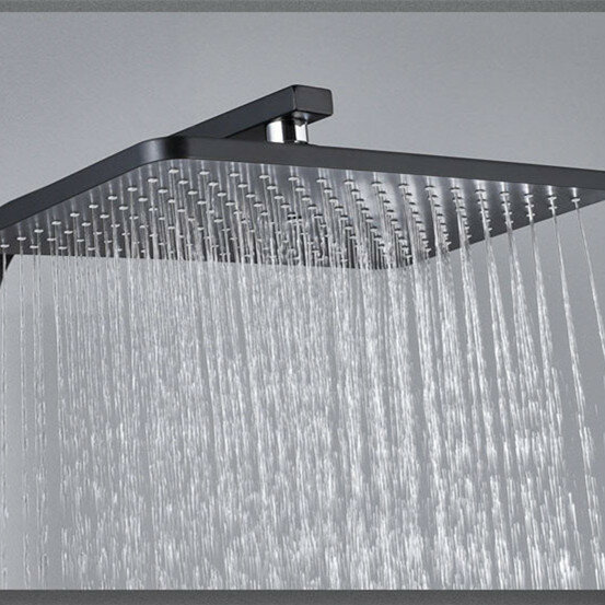 デジタル温水および冷水シャワーセット,バスルームシャワーシステム,ブラックおよびゴールド,スクエアシャワーヘッド