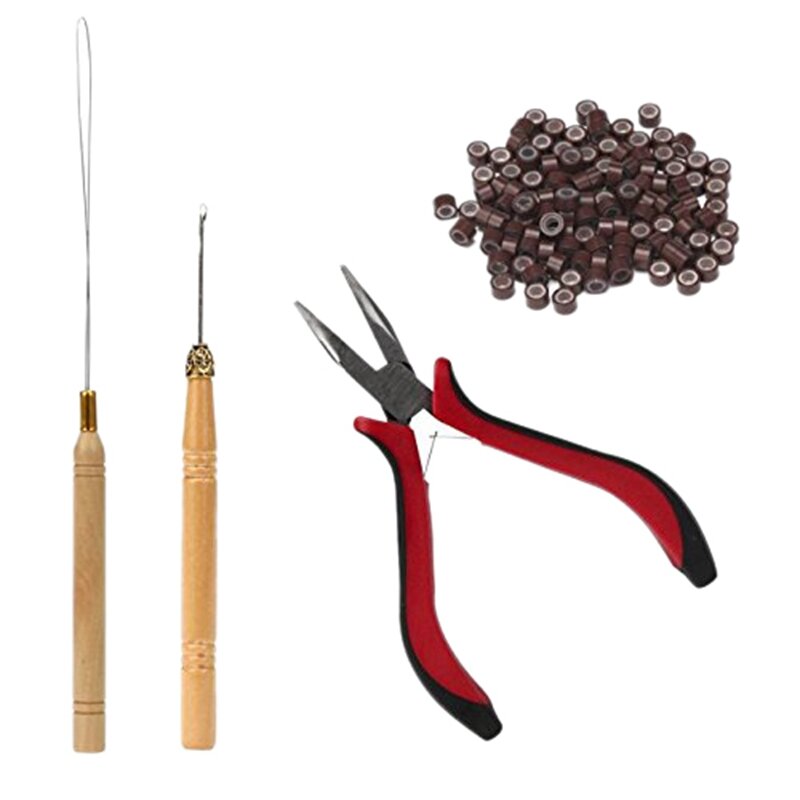 Kit d'outils d'extension de cheveux, crochet de serrage, épingle à nervure, micro-silicone, perles d'anneau de liaison, outil de coiffure professionnel, 200 pièces, 1 ensemble