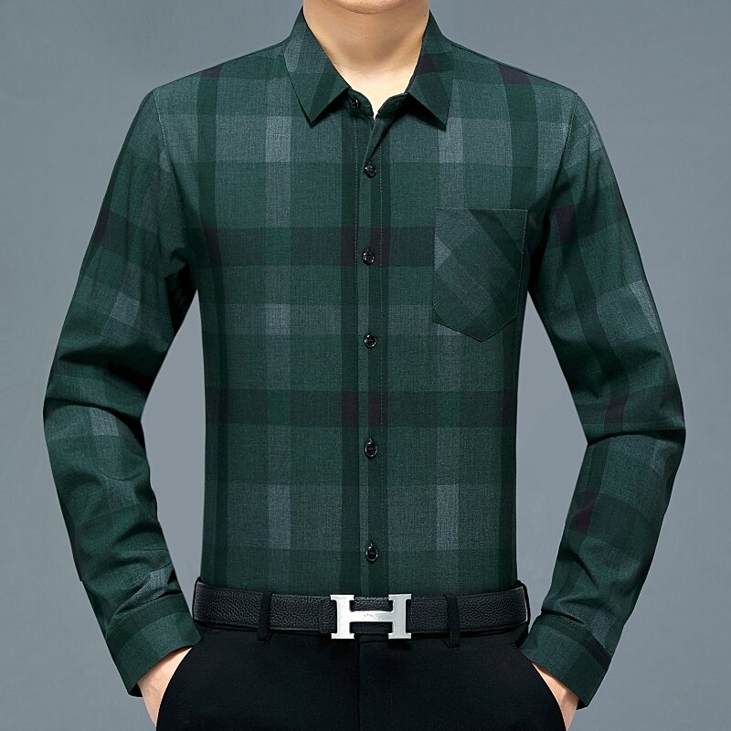 Męski nowy biznes na co dzień w kratkę koreańska moda wygodna wszechstronna koszulka typu Slim Fit Retro