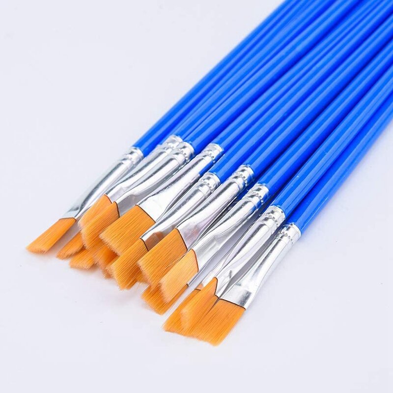 200 Pcs Flat Paint Brushes - Plastic Barrel Nylon Bristle Flat Tip Brush Small Brush For Detail Painting