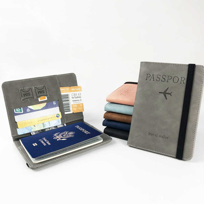 กระเป๋าเงินใส่บัตรใส่พาสปอร์ตป้องกันข้อมูลบัตรเครดิต RFID PU กันน้ำใช้เอกสารพันแผลสำหรับธุรกิจใช้ในซองใส่หนังสือเดินทางเดินทางอเนกประสงค์