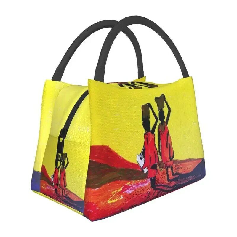 African Dancers Art Thermal Insulated Lunch Bag Women Africa Tribal Culture Lunch Container per Office Outdoor pasto Food Box