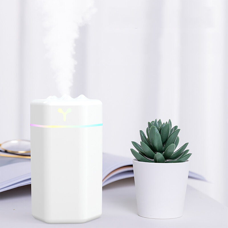 Humidificador de aire portátil, purificador de aceite aromático para el hogar y el coche, pulverizador de niebla fría con USB, luz nocturna suave y colorida, 420ml