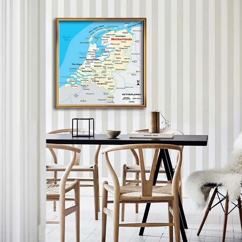 Топографическая карта Нидерландов 90*90 см, s, Нетканая Картина на холсте, настенный художественный плакат, классное домашнее украшение, школьные принадлежности