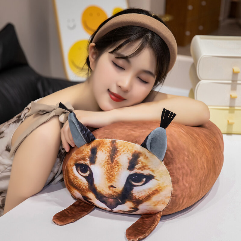 20-50cm Kawaii Round Simulation Caracal Plush Doll Pillow Oval Brown Animal Caracal Plush Doll Home Decor Gift For Boys Girls