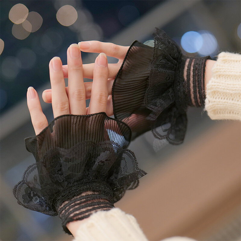 Primavera autunno polsini con maniche staccabili polsini in pizzo manica finta Ruffles manica a gomito guanti di protezione solare maglione decorativo
