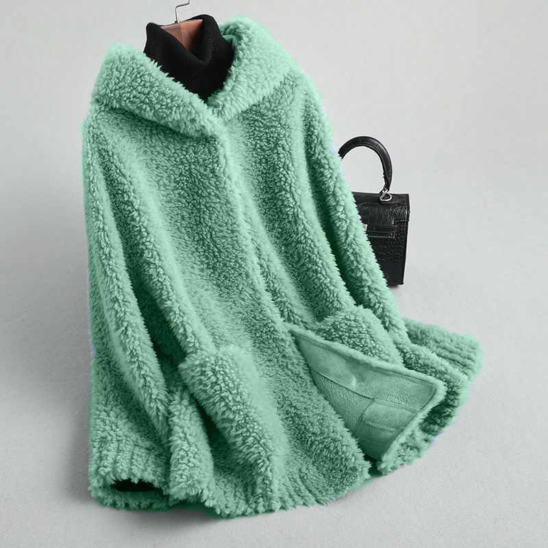 Abrigo de lana de cordero para mujer, chaqueta de terciopelo, abrigo liso, cálido, G183