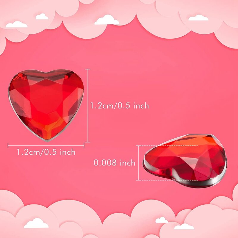 200 acrilico a forma di cuore san valentino, strass a forma di cuore con retro piatto da sposa, 0.5 pollici