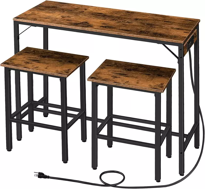 Set meja dan kursi Bar, 3 potong Set meja Pub untuk ruang kecil, tinggi meja dapur dengan bangku 2, mudah dirakit, pedesaan