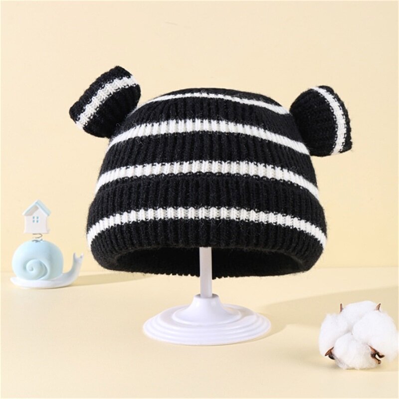 YILEEGOO Baby cappello di peluche lavorato a maglia a righe bambino neonato inverno orecchie di orso berretto caldo per il freddo