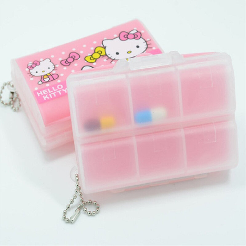 Pastillero portátil Hello Kitty Sanrio, caja de almacenamiento Kawaii de siete compartimentos, Gato KT, viaje, doble capa, medicina, regalo