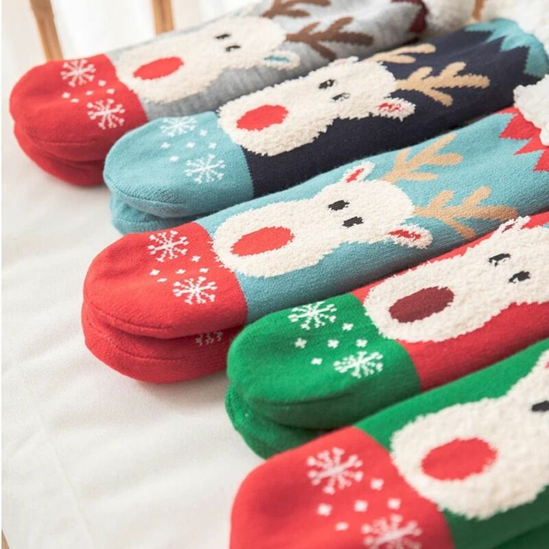 Christmas Women Fuzzy Socks Soft Knitted Winter Warm Carpet Anti-Slip Sock Thickened Elk Deer Sleeping Socks Home Indoor Warm