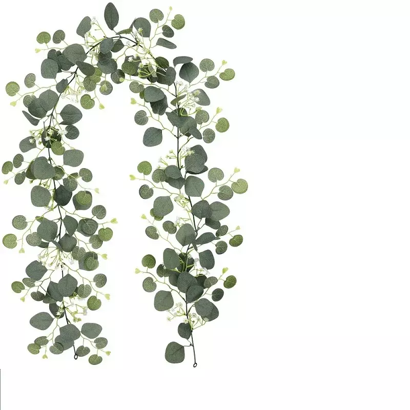 인공 유칼립투스 잎 벽걸이 녹색 식물 덩굴, 호텔 장식 시뮬레이션 식물 실크 유칼립투스 잎 덩굴
