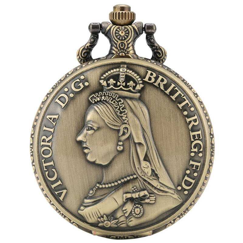 Antik Victoria Queen Of England Full Hunter Analog Jam Saku Quartz untuk Pria Wanita Kalung Liontin Rantai Souvenir Jam Tangan
