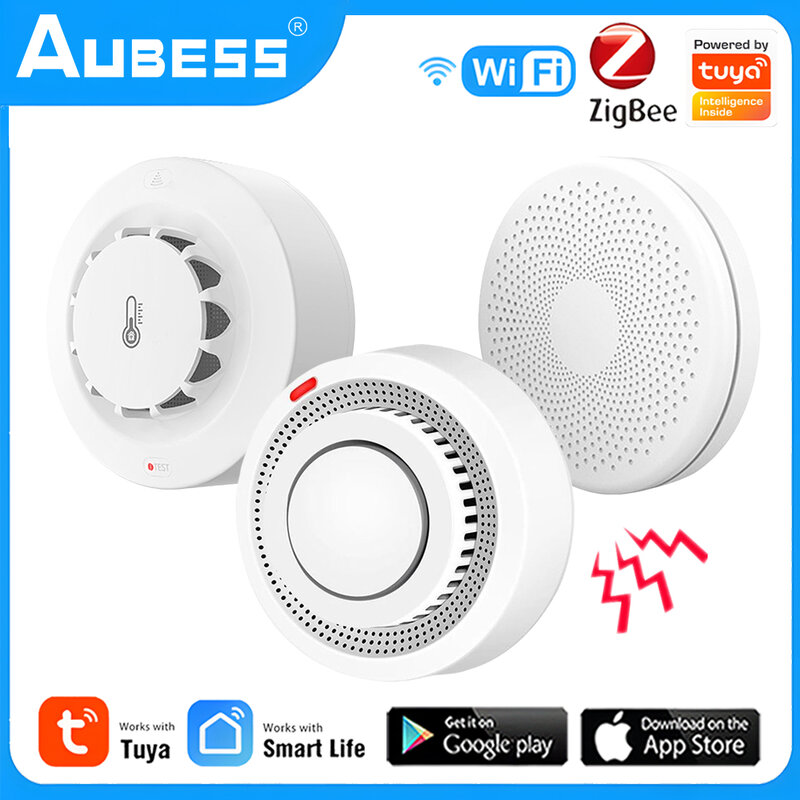 ZigBee Tuya detektor asap pintar, WiFi perlindungan keamanan Alarm asap perlindungan api aplikasi hidup pintar untuk sistem keamanan rumah