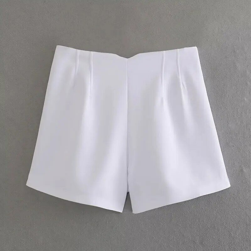 TRAAF celana pendek warna polos wanita, pinggang tinggi musim semi musim panas dengan kancing kasual