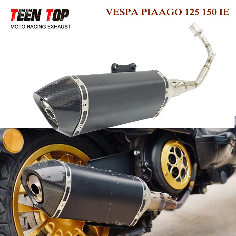ระบบท่อไอเสียรถจักรยานยนต์แบบเต็มรูปแบบสำหรับ Vespa Sprint 125/150 4T 3V Primavera 150IE 125IE 3V มอเตอร์ไซด์ข้อศอกสำหรับ piaggo Liberty 125cc