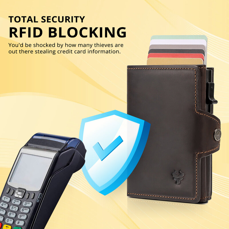 Смарт-кошелек с RFID-защитой для мужчин, тонкий бумажник из натуральной кожи с отделением для банкнот, на молнии, для 8-10 карт