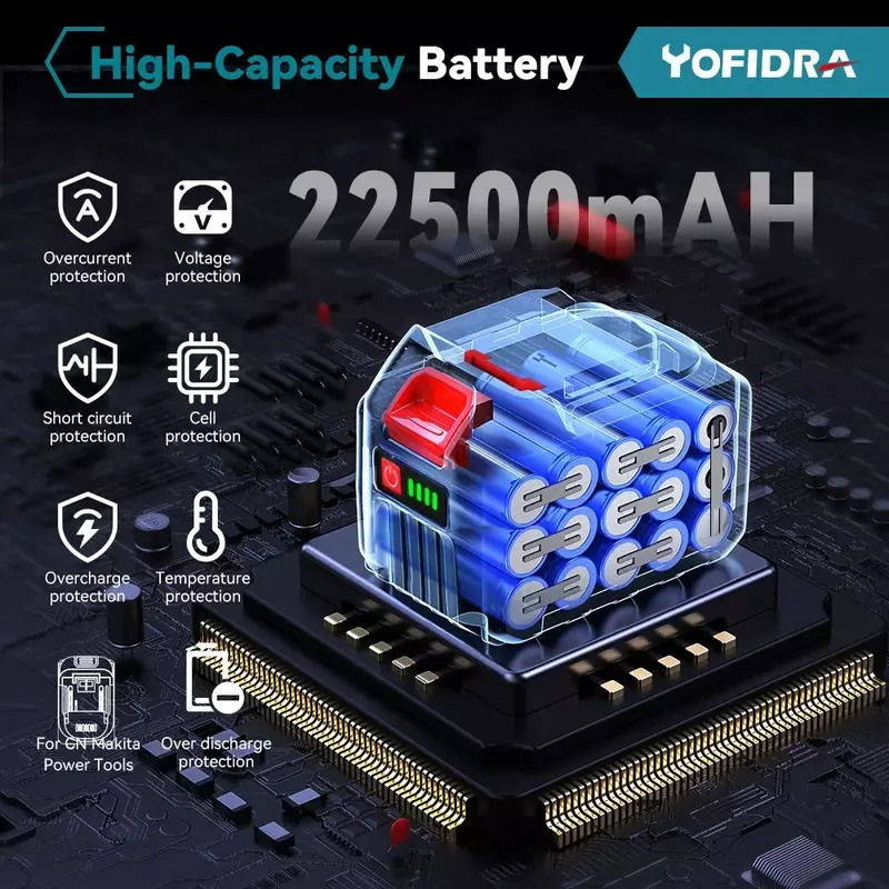 YOFIDRA Rechargeable Battery 22500mah 15000mah Lithium Ion Battery 388VF 928VF Li-ion Battery For Makita Electric Power Tools