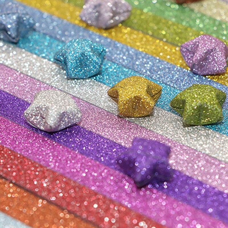 Lucky Star Paper Strips Colorful Sparkling Glitter Paper Strips Decor Folding Paper For Arts Crafting Supplies Wishing Star