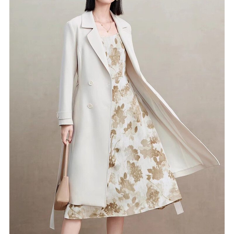 Fall Mid-Length Khaki Women's Suit Collar Trench Coat New Fashion Commuter Coat Women's