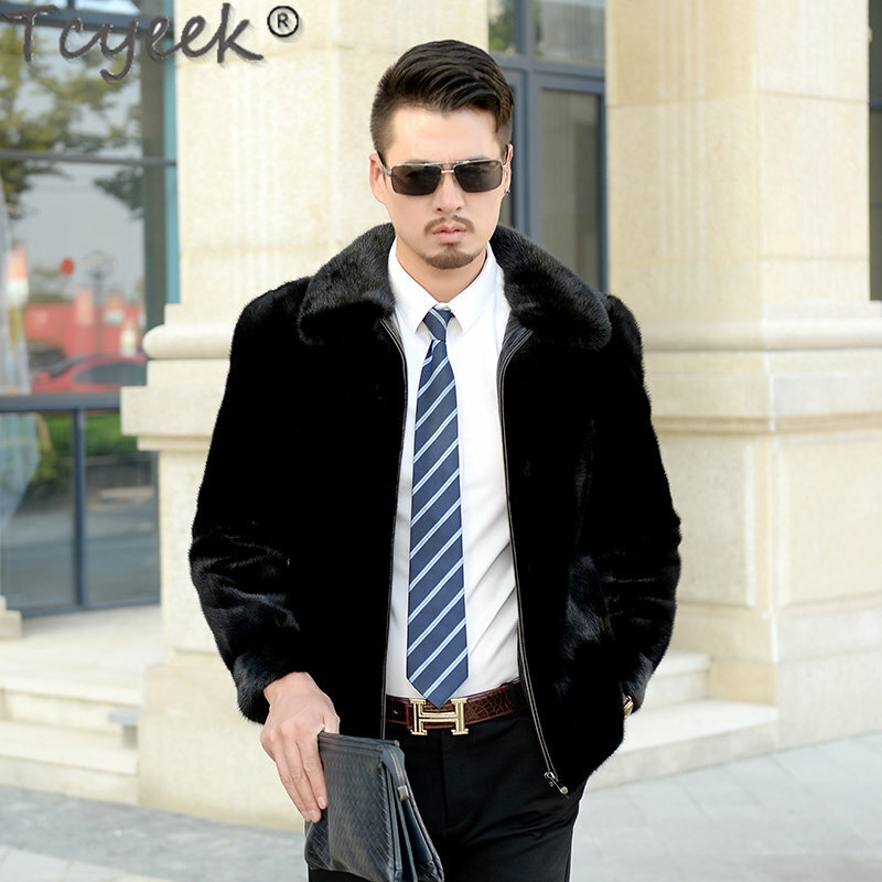 Tcyeek-abrigo de piel de visón Natural para hombre, chaqueta Masculina de alta calidad, a la moda, cálida, de invierno
