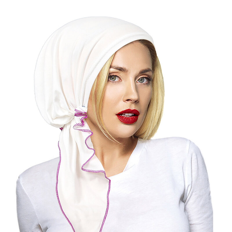 2024 mode Muslim topi jilbab tipis musim panas Dalaman jilbab topi warna Solid Turban untuk wanita Bonnet India Headwrap topi kasual