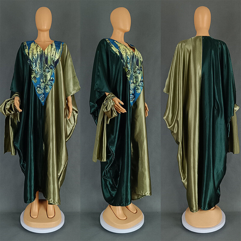 2024 afrykańskich sukienek Plus Size dla kobiet jesienna wiosna elegancka impreza z dekoltem w szpic wieczorowa sukienka maksi Boubou moda muzułmańska kaftan