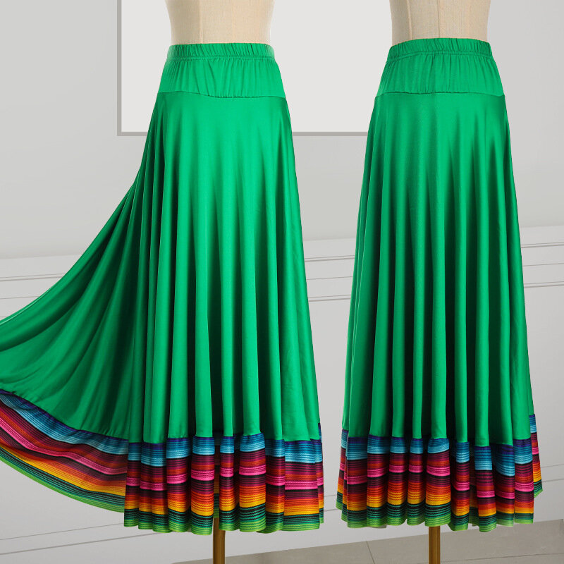 Ethnic Style Dance Half Skirt Rainbow Elastic Big Swing Skirt Modern Dance Ballroom Square Dance Stage Performance clothes