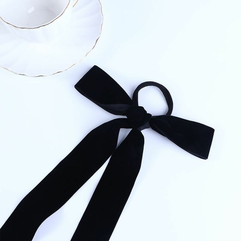 Diadema larga hecha a mano con lazo de cinta, accesorios para el cabello, cuerda elástica de terciopelo para el cabello, soporte para cola de caballo, regalo