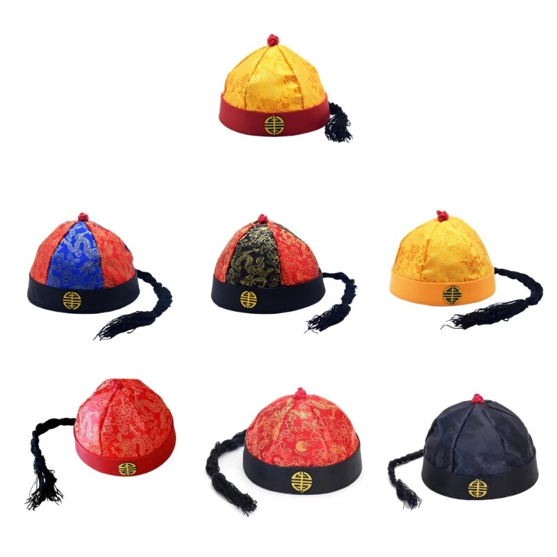 Kapelusz chińskiej dynastii satynowy chiński kapelusz Tangsuit na imprezę chiński tradycyjny ślub orientalny kapelusz Halloween