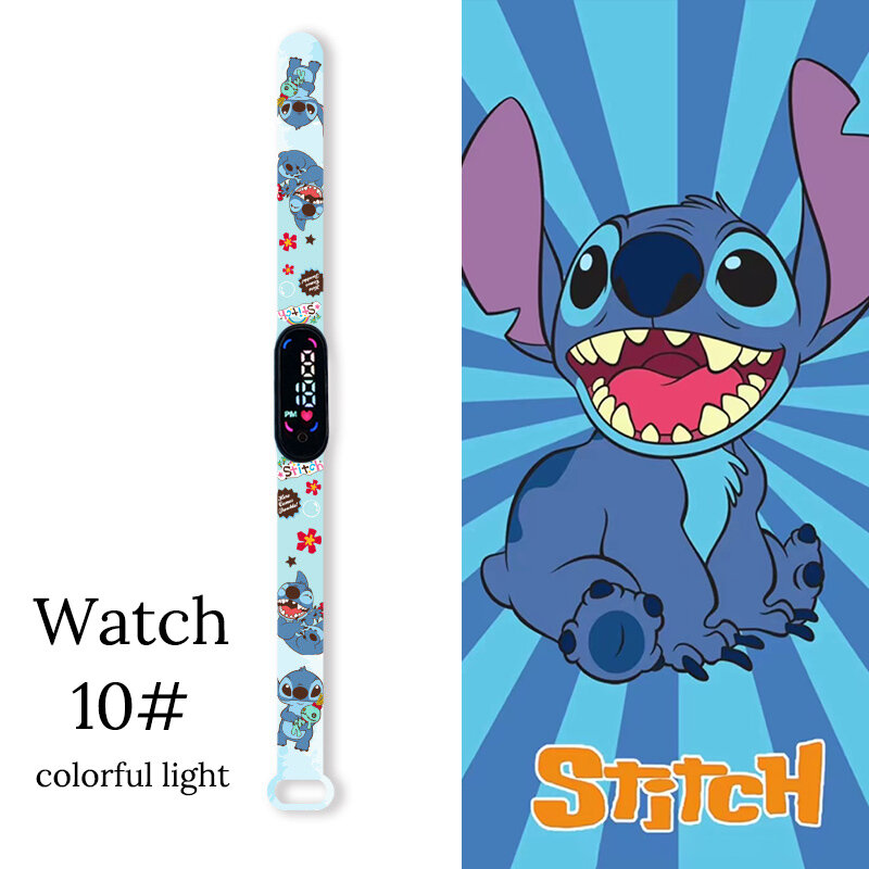 Jam Tangan Anak-anak Disney Kartun Stitch Jam Tangan Wanita LED Gelang Fashion Wanita Jam Tangan Elektronik Anak Digital Kedap Air