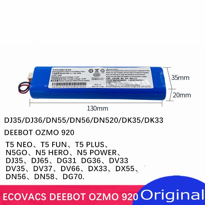 Ecovacs Deebot Substituição Bateria De Lítio, Acessórios Originais Adequado para 920 Reparação, OZMO, DJ35, DJ65, DG31, DG36, DV3