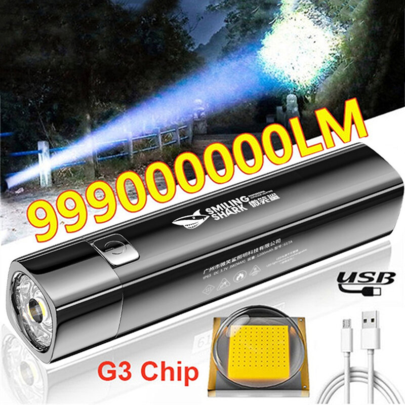 Ultra brilhante G3 tático lanterna LED, tocha ao ar livre luz, 2 em 1, 990000LM