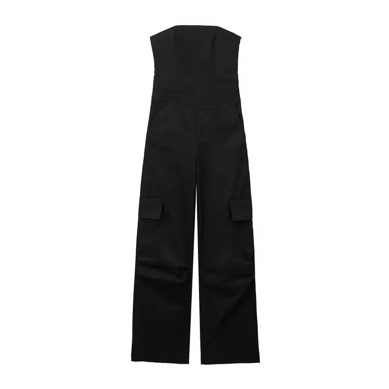 Women 2023 New Chic Fashion 2 Colors Wipe Your Chest Long Tooling Jumpsuits Vintage Backles Female Playsuits Mujer