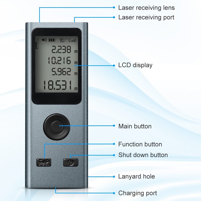Mini telémetro láser, cinta métrica Digital, regla láser, carga USB, medición de fuselaje de aleación de aluminio, 30M, 50M