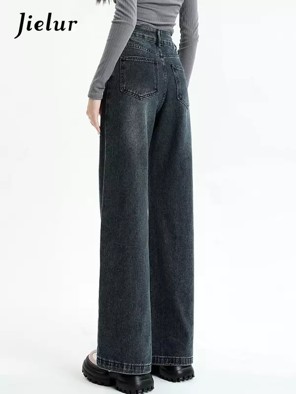 Jielur American Style Vintage Loose Women Jeans New Solid Color High Waist Slim Summer Female Wide Leg Pants Fashion Streetwear